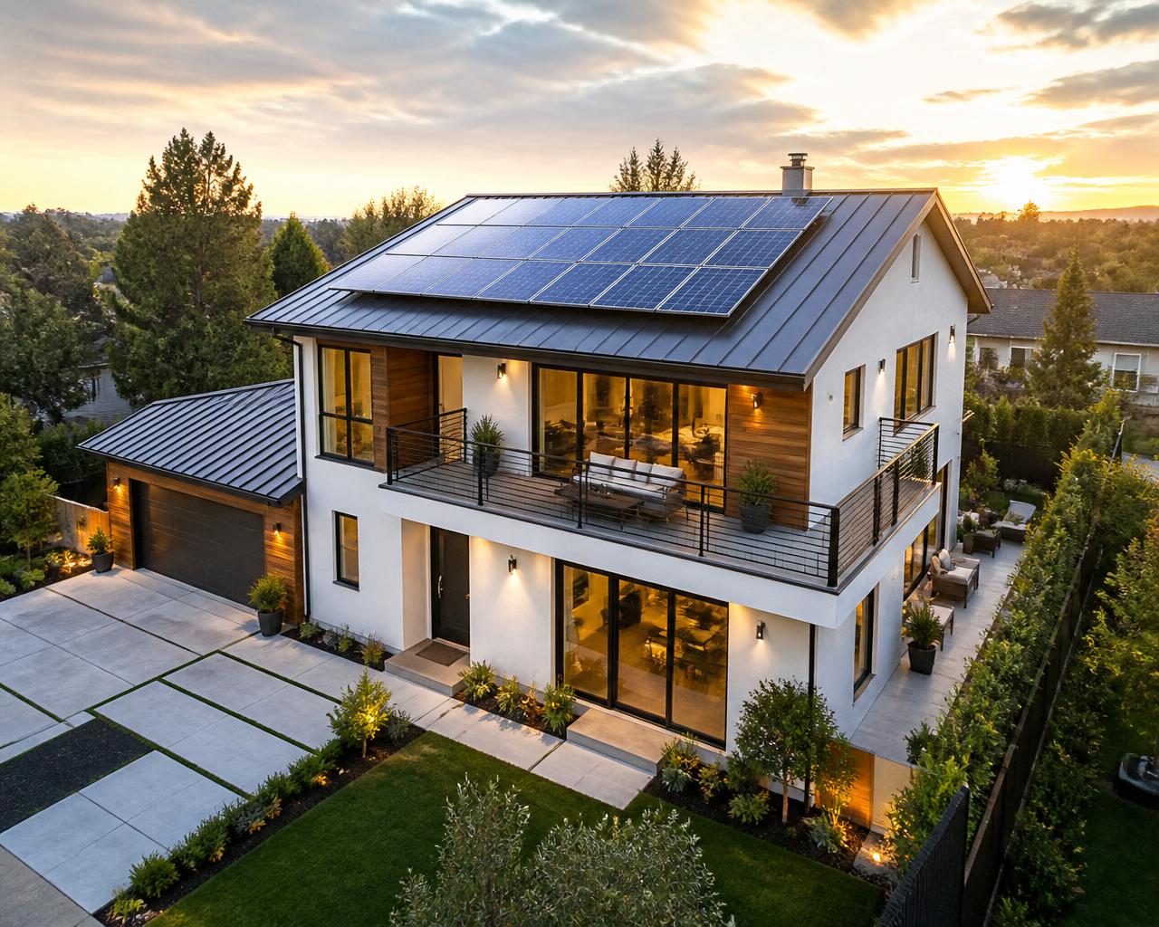 Casa moderna com painéis solares